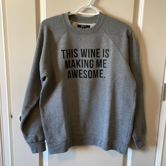 Brunette The Label ‘This Wine Is Making Me Awesome’ grey sweatshirt, size S/M - Picture 1 of 5